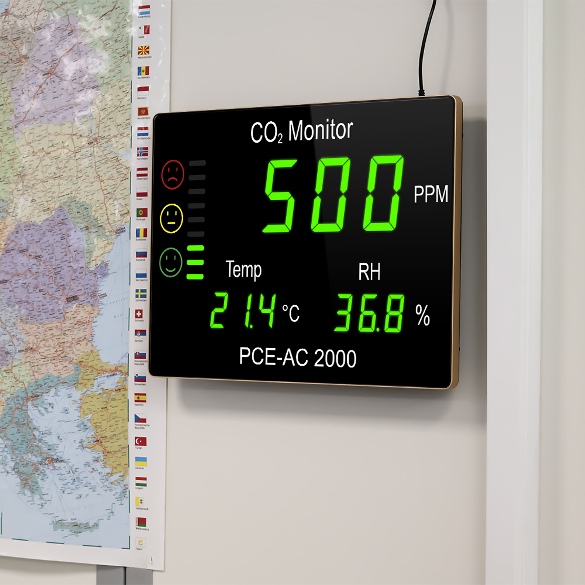 PCE CO2-Meter Digital Thermometer — Large Display, Indoor Air Quality Monitor, Model# PCE-AC 2000